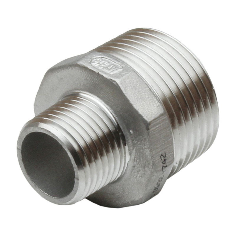 Réduction inox 11/2"-1" mâle mâle à visser pn20 Réduction inox 11/2"-1" mâle mâle à visser pn20